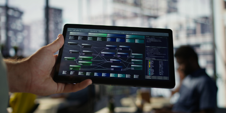 A tablet showing the manufacturing dashboard.