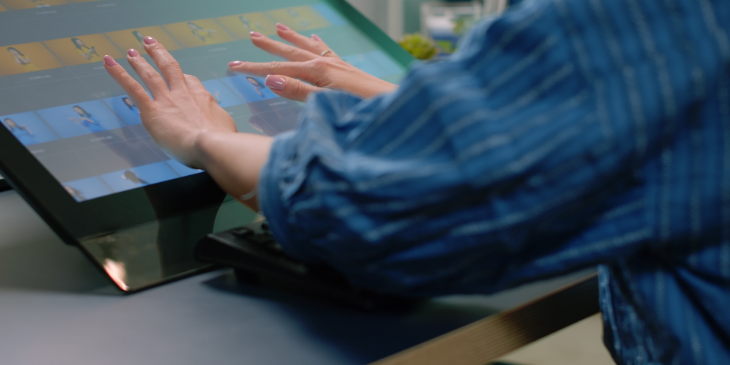 A woman using digital signage.